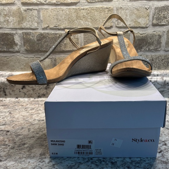 Style & Co Milano elegant sparkly rhinestone strappy wedge sandals, worn once - Picture 2 of 4